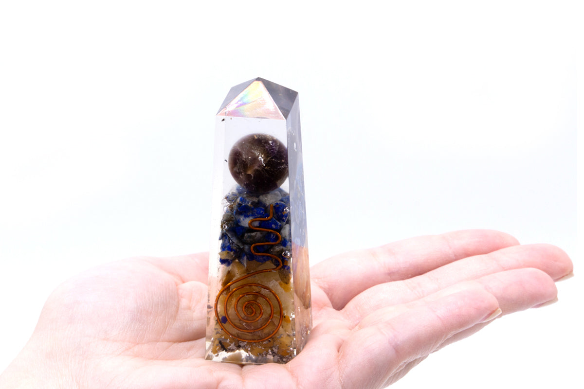 Obelisco di Orgonite Power Point Rame, Lapislazzuli e Avventurina Gialla - 90x25 mm