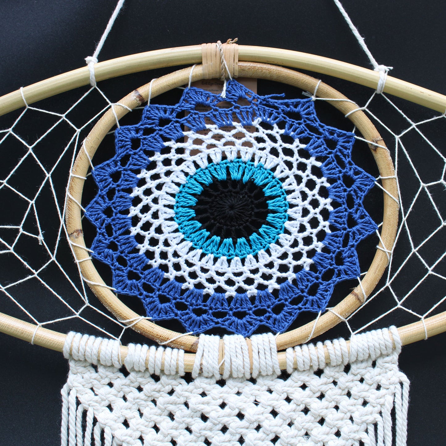 Защитный ловец снов - Lrg Macrame Evil Eye Синий/Белый/Черный