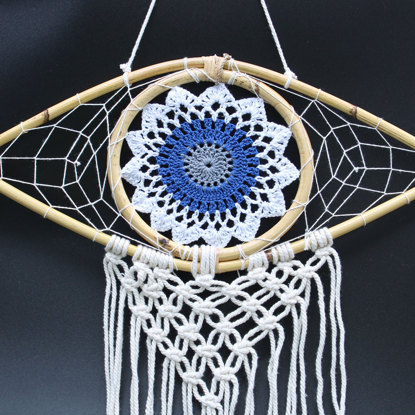 Protección Atrapasueños - Med Macrame Ojo Blanco/ Azul/Gris