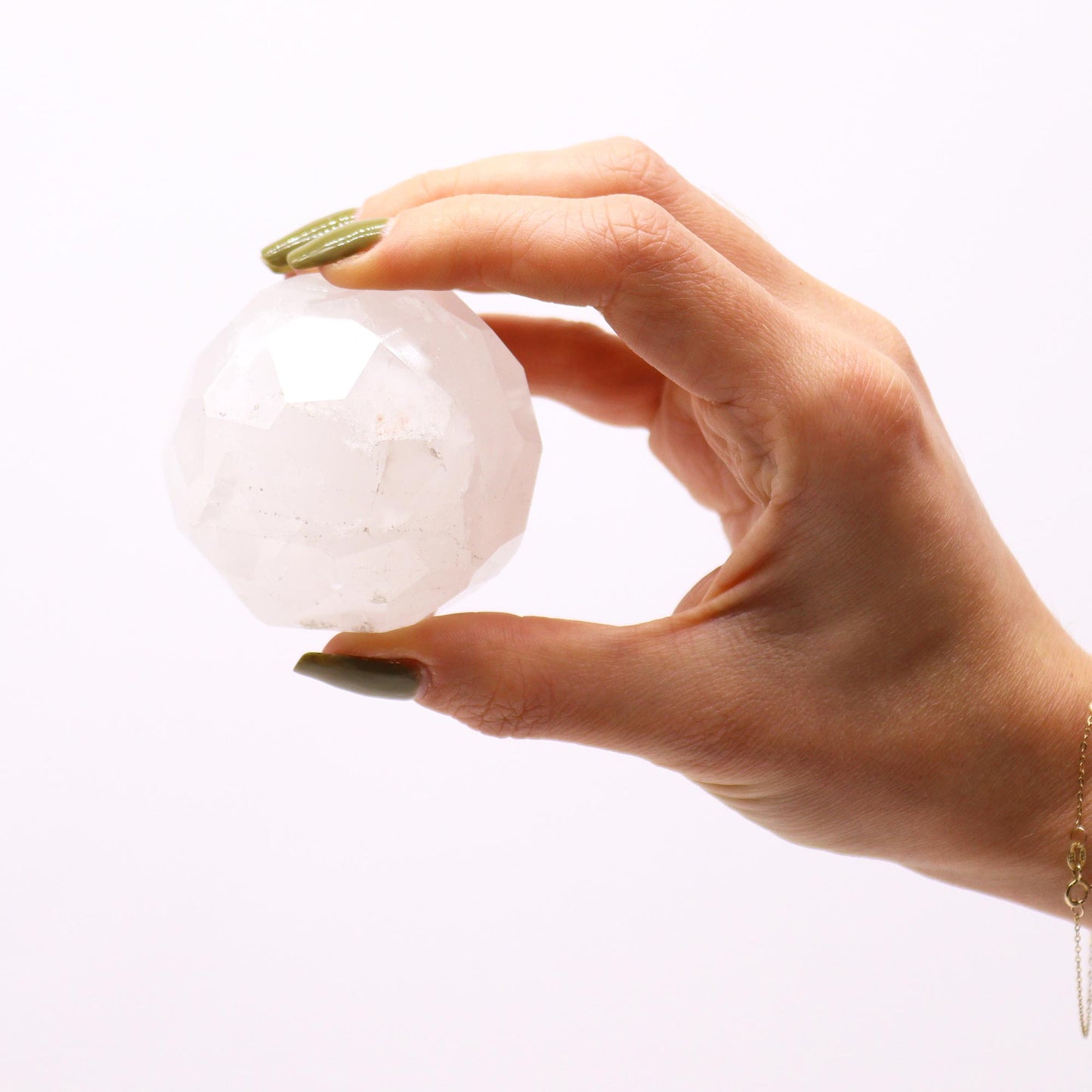 Sfera curativa sfaccettata con supporto in pietra preziosa - Quarzo di roccia