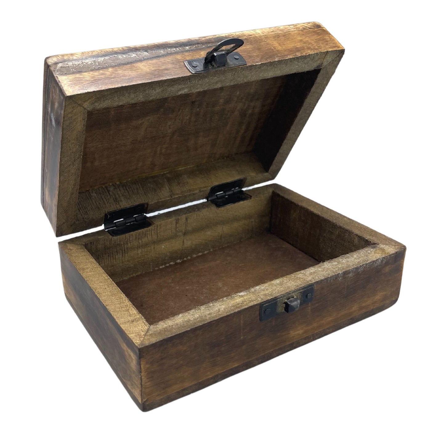 Mittelgroße Holzkiste mit Keramikglasur – 15 x 10 x 6 cm – Blaue Sterne