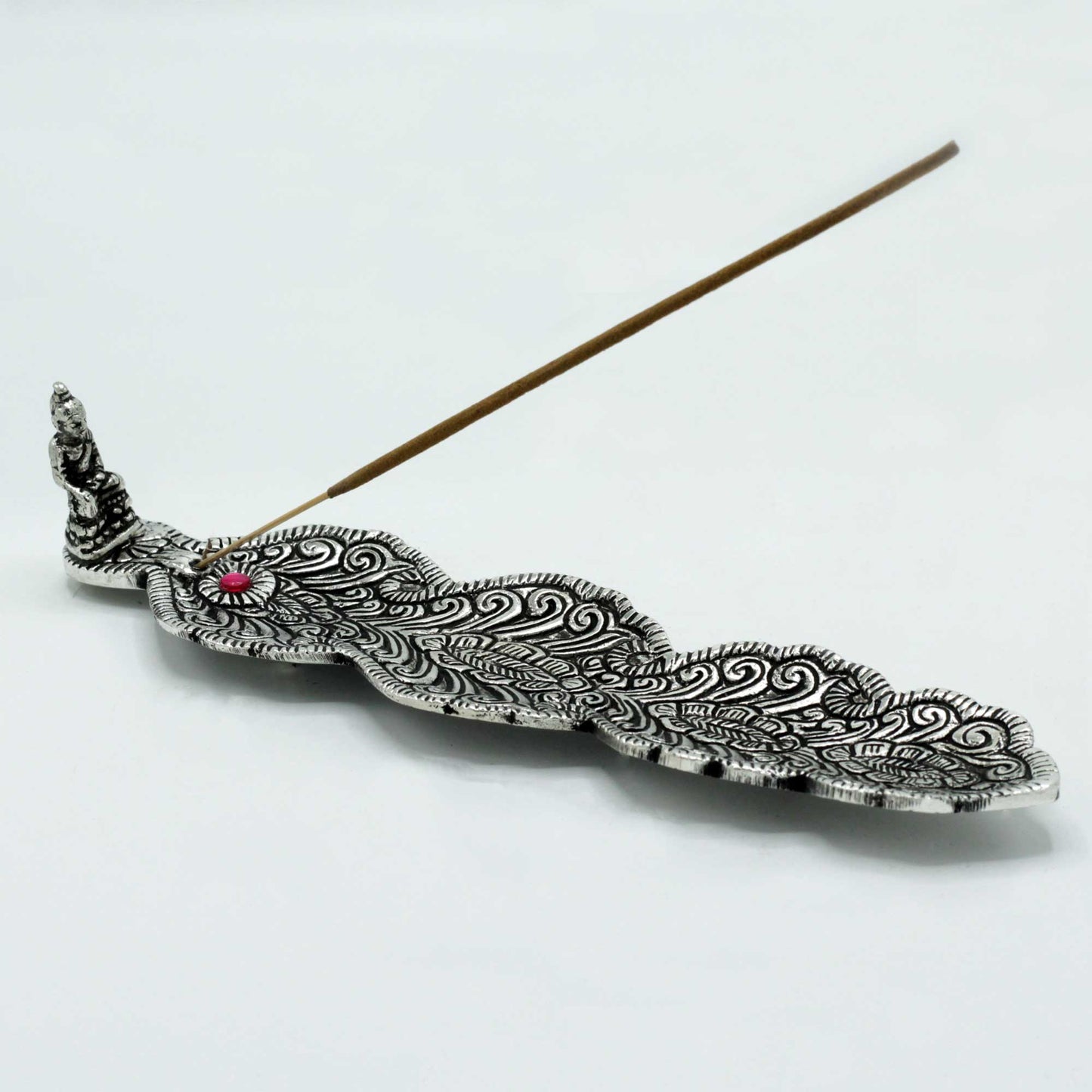 Porte-encens Bouddha Long en Aluminium Poli 20cm