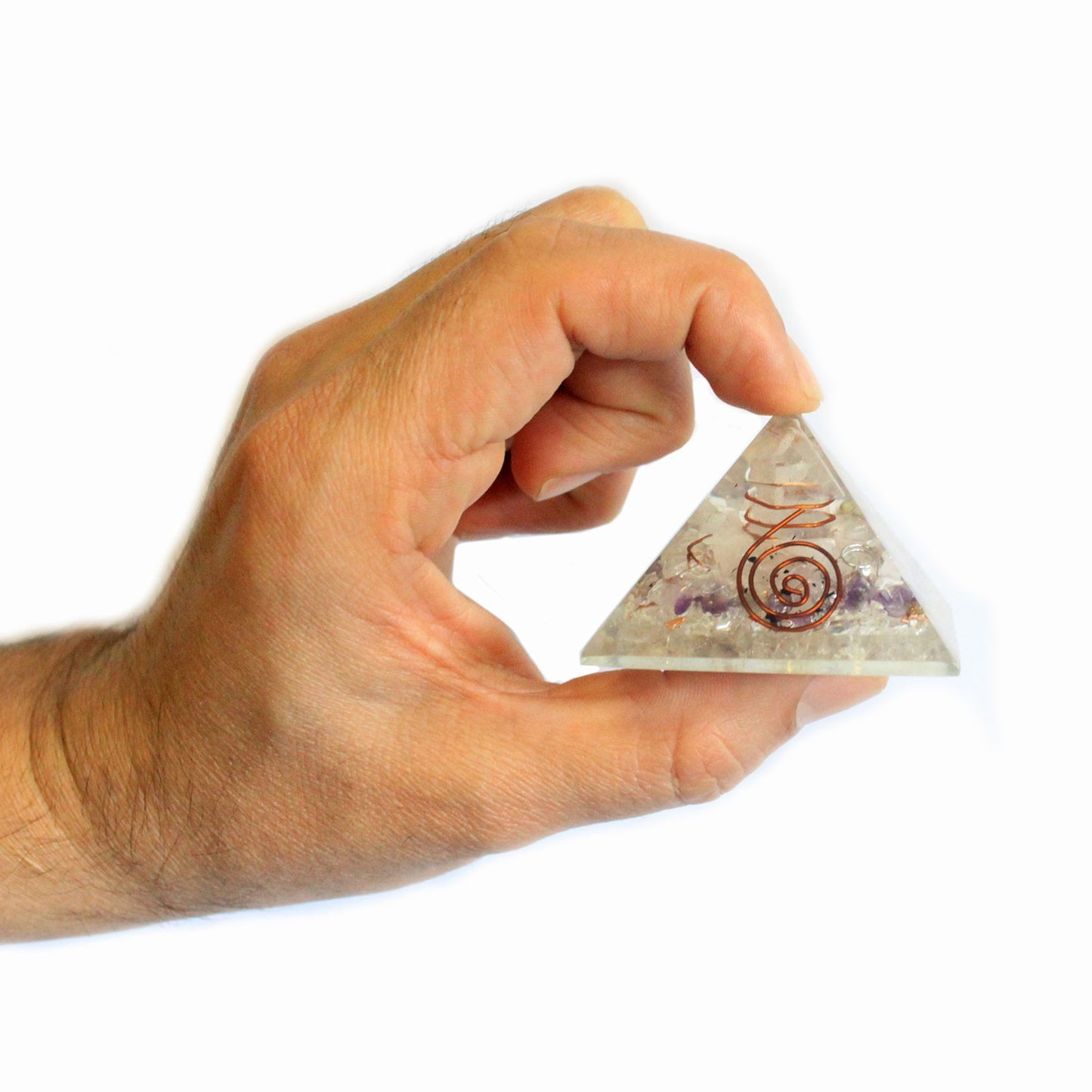 Med orgonitová pyramida 55mm drahokamy a měď