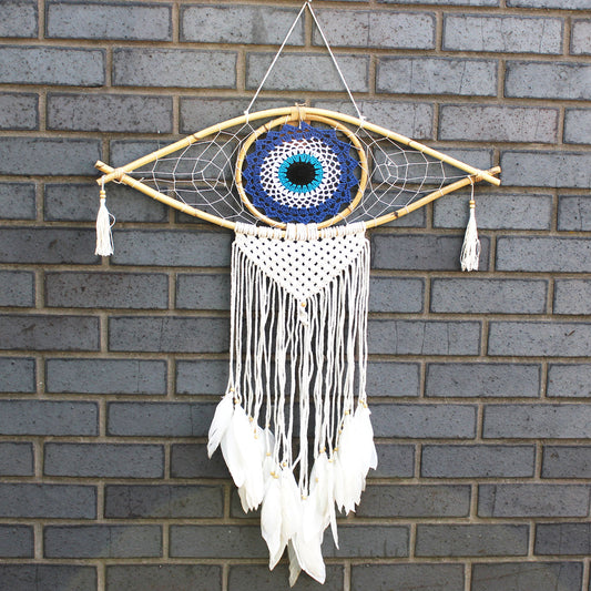 Protection Dream Cather - Lrg Macrame Evil Eye Blue/White/Black