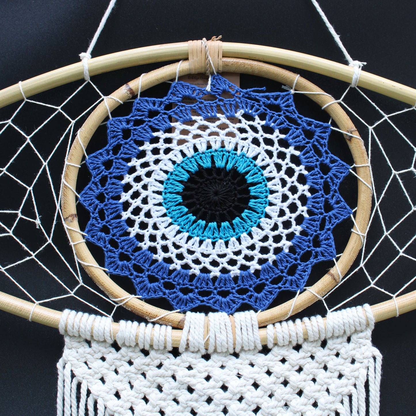 Protection Dreamcatcher - Lrg Macramé Evil Eye Bleu/Blanc/Noir