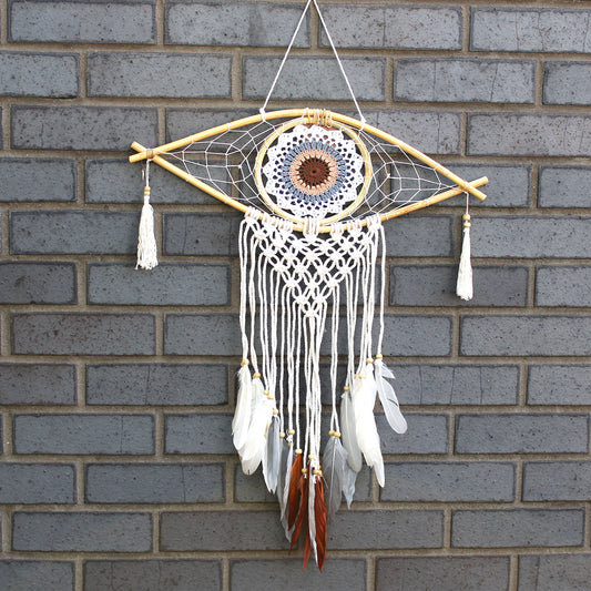 Protection Dream Cather - Med Macrame Eye White/ Gey/Brown