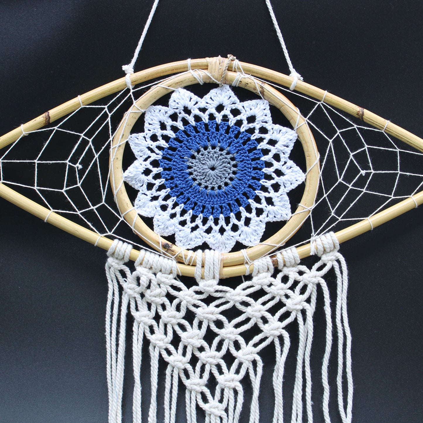 Protezione Dreamcatcher - Med Macrame Eye Bianco/Blu/Grigio