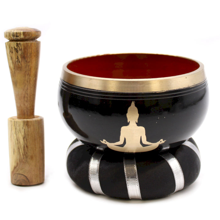 Buddha Singing Bowl Set- Black/Orange 10.7cm