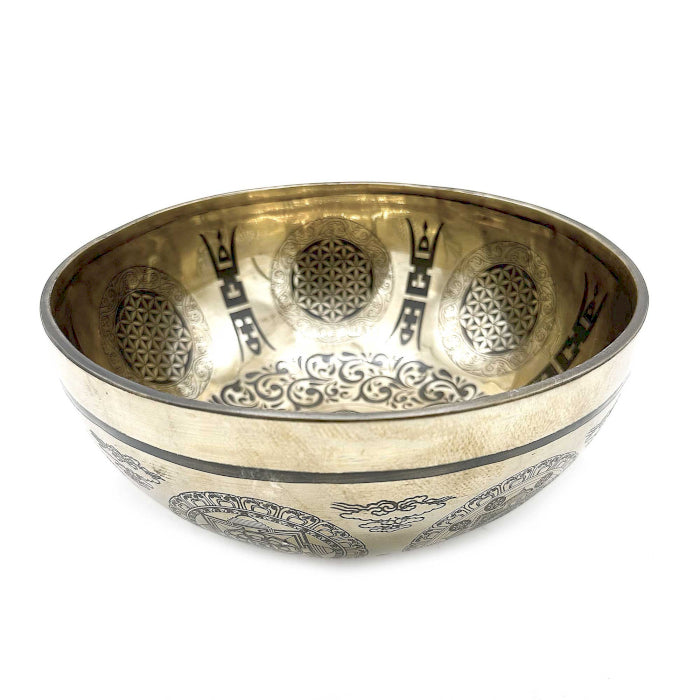 Tibetan Healing Engraved Bowl - 21cm - 7 Chakra & Flower of Life