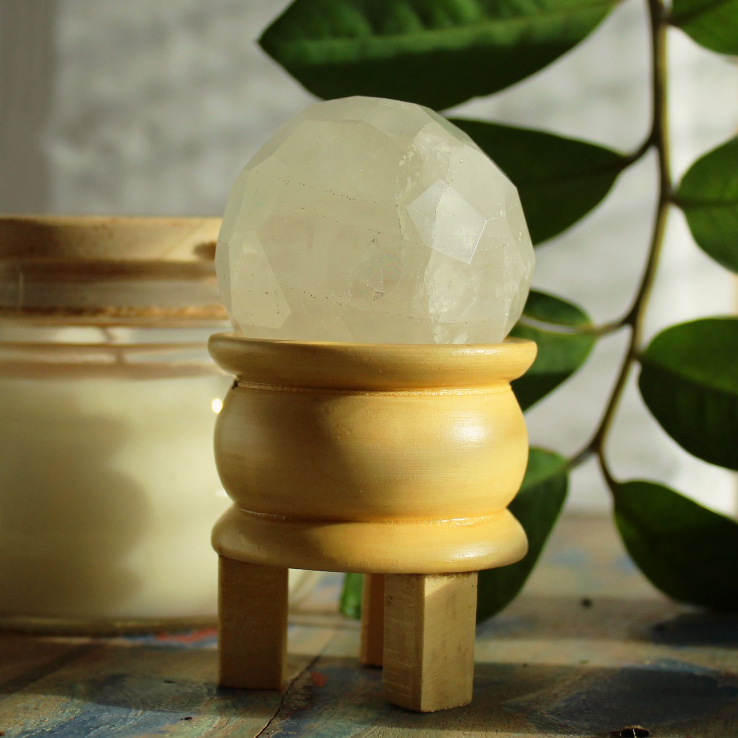 Gemstone Faceted Healing Ball & Stand - Rock Quartz