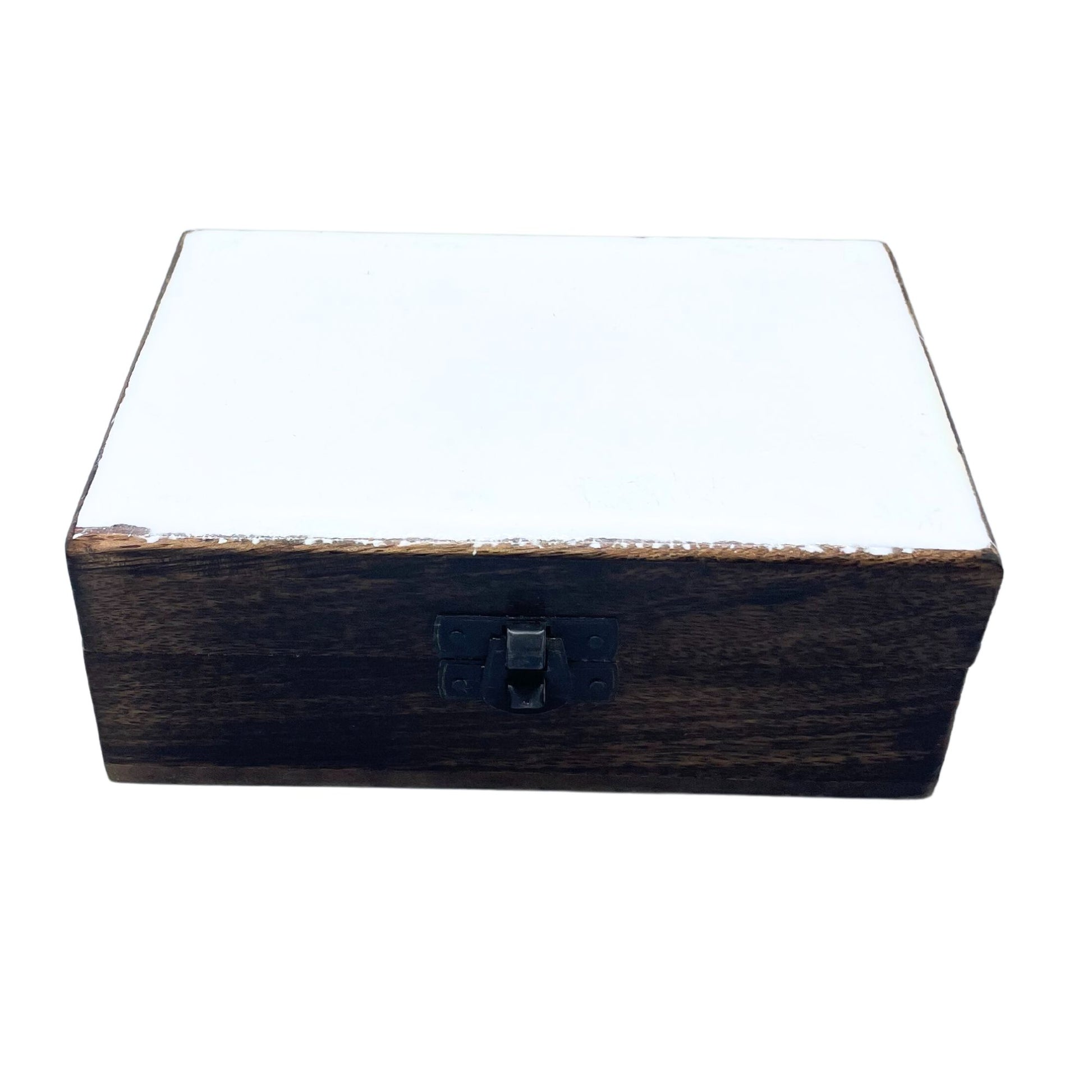 Medium Ceramic Glazed Wood Box - 15x10x6cm - White