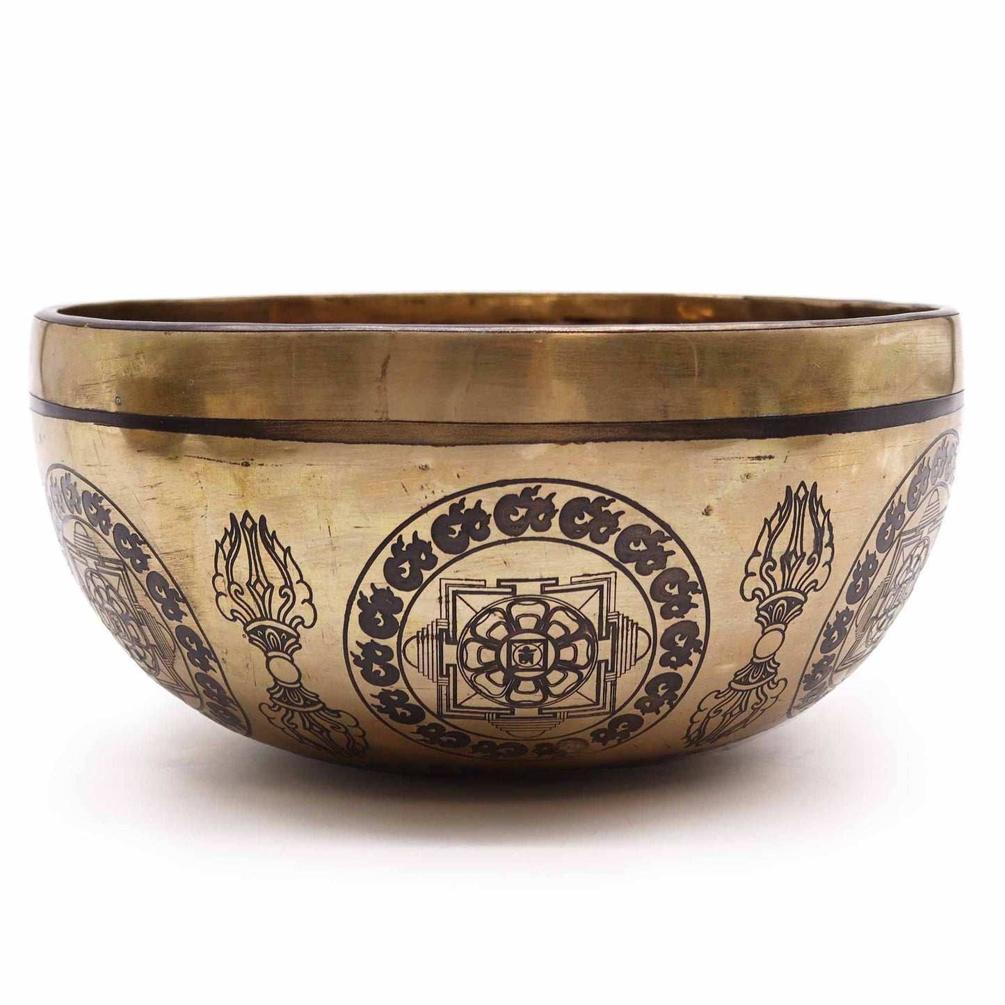 Tibetan Healing Engraved Bowl - 21cm - 5 Buddhas