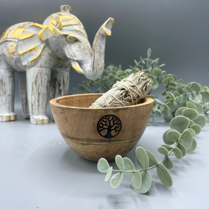 Wooden Smudge and Ritual Offerings Bowl - Tree of Life - 12x7cm