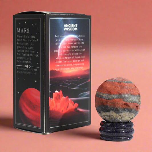 Red Jasper Planet on a Sola Goldstone Stand - 40mm  (30x15mm stand)