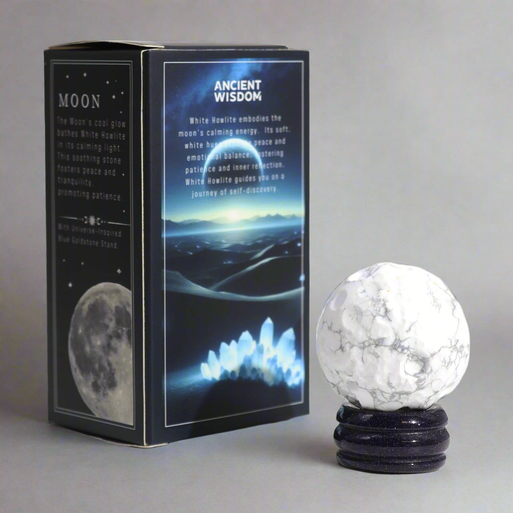 White Howlite Planet on a Sola Goldstone Stand - 40mm (30x15mm stand)