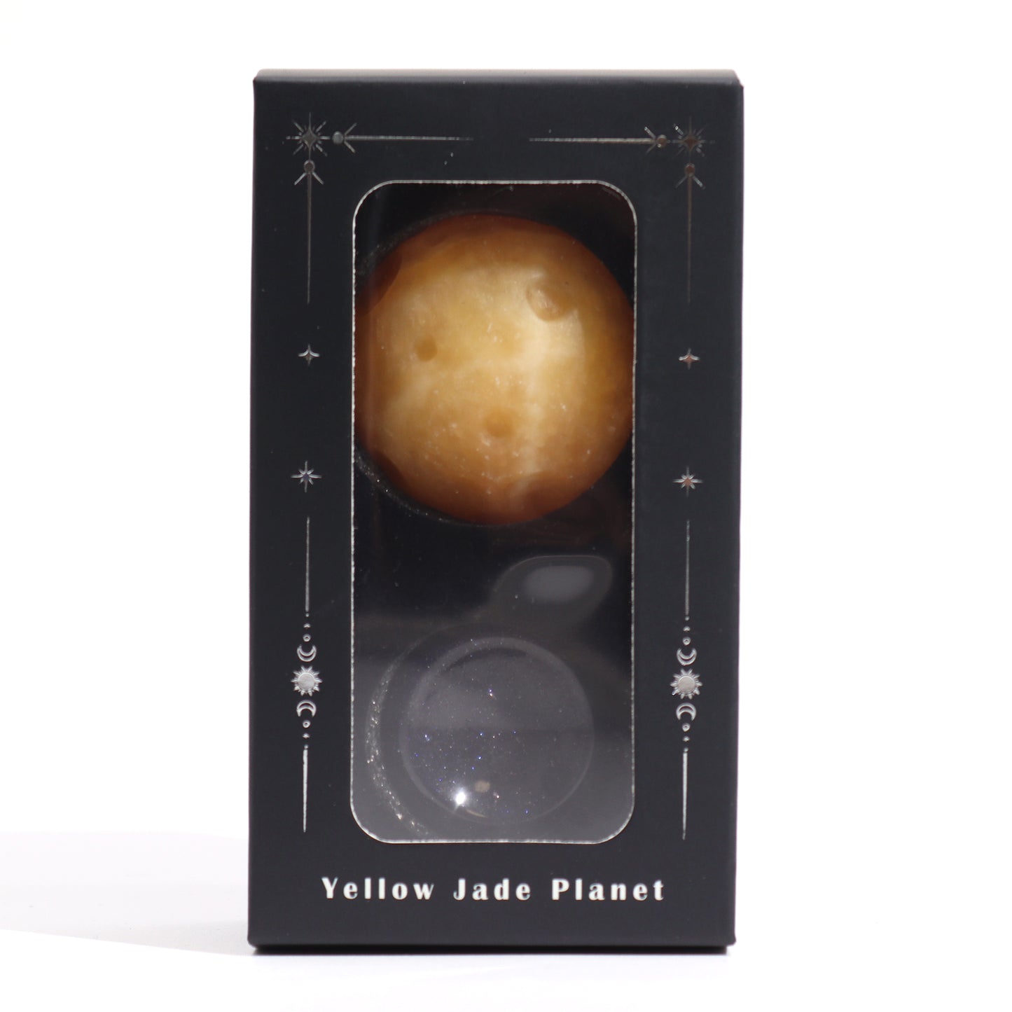 Yellow Jade Planet Sola Goldstone állványon - 40mm (30x15mm állvány)