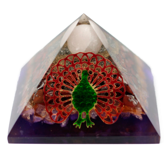 Lrg Organite Pyramid 70mm - Peacock（earth base)